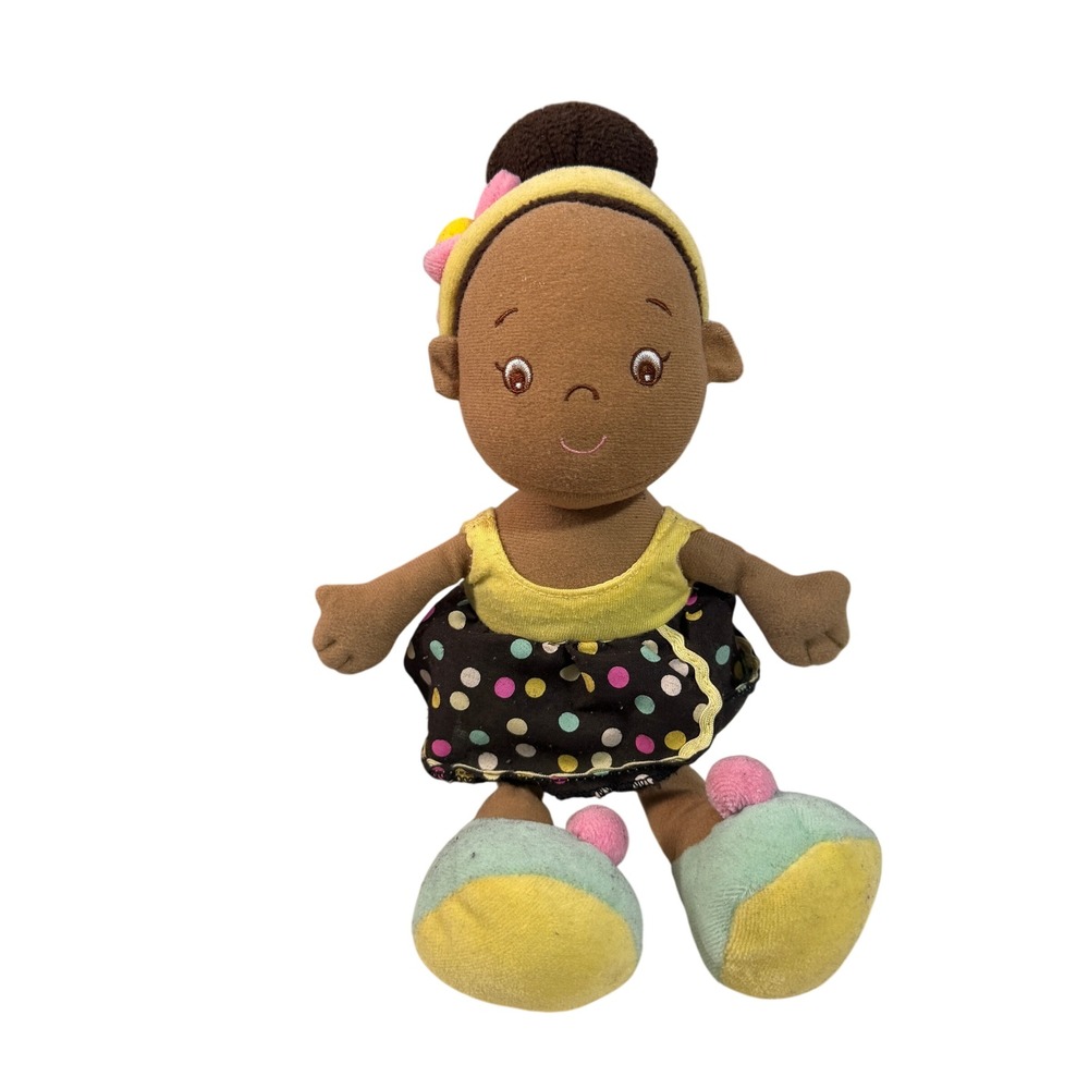 Aurora‎ Baby Plush Doll Girl Brown Polka Dot Skirt Yellow Headband Soft Toy